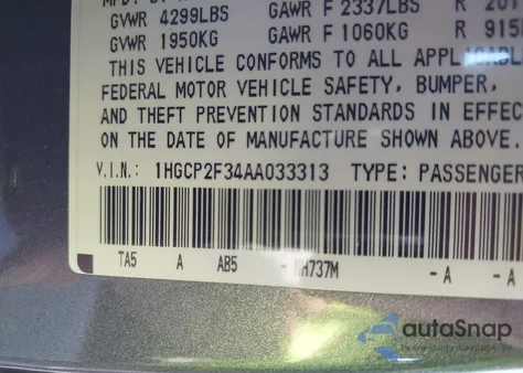 2010 Honda Accord 2.4 Lx from USA, damaged, VIN 1HGCP2F34AA033313